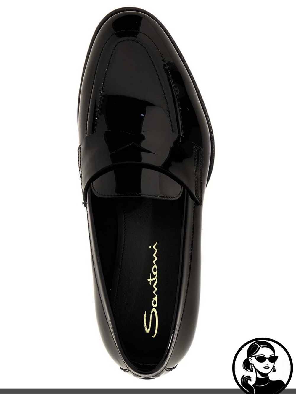 Santoni Black Patent Leather Penny Loafers
